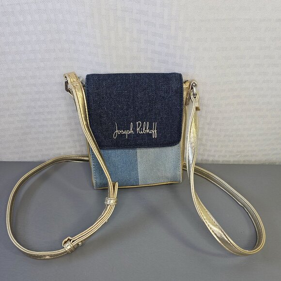 Joseph Ribkoff Denim & Gold Metallic Crossbody Bag With Adjustable Strap - Picture 3 of 4